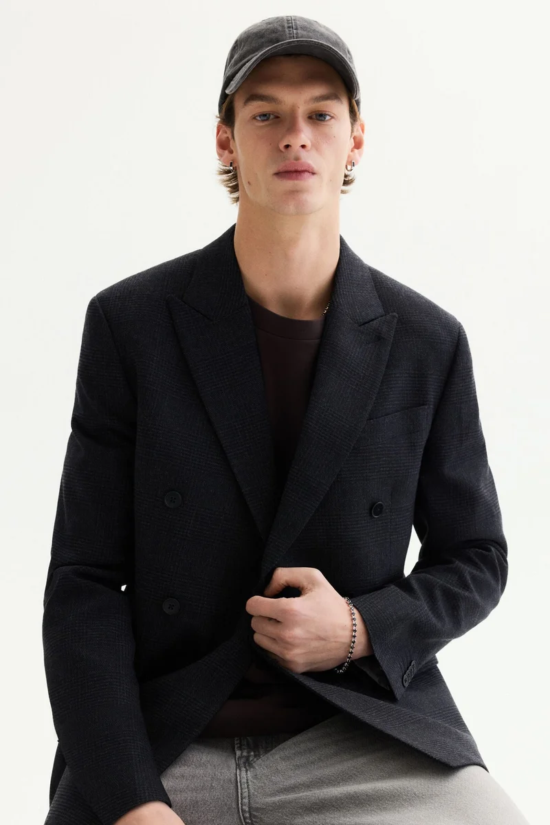 اتش اند ام جاكيت بصف أزرار مزدوج وقصة عادية من مزيج الصوف